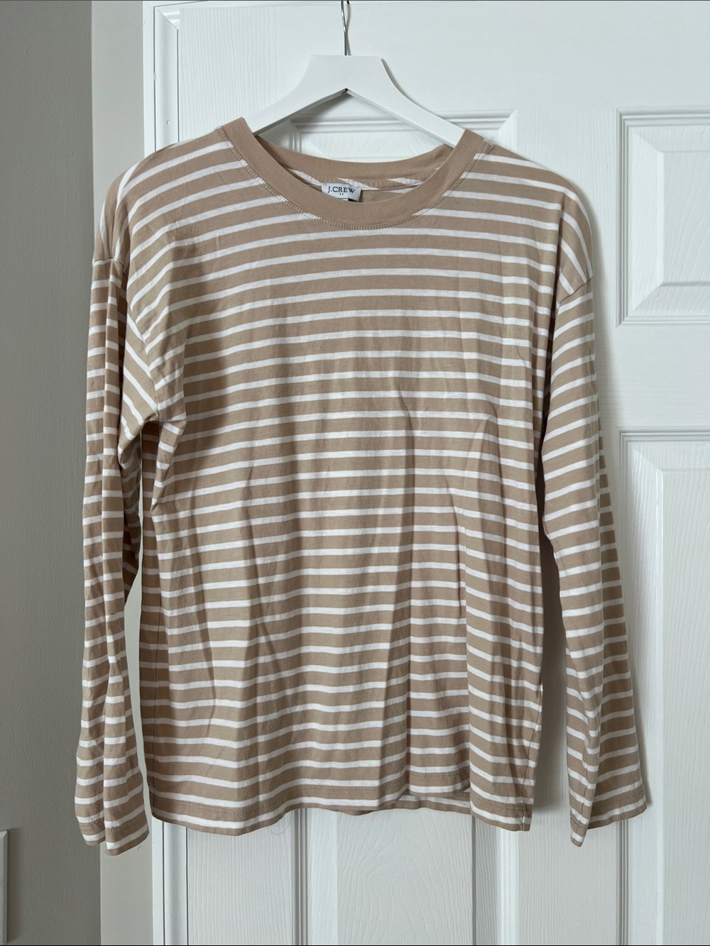J. Crew Women’s Long-Sleeve Striped Crewneck Shirt - Tan & White